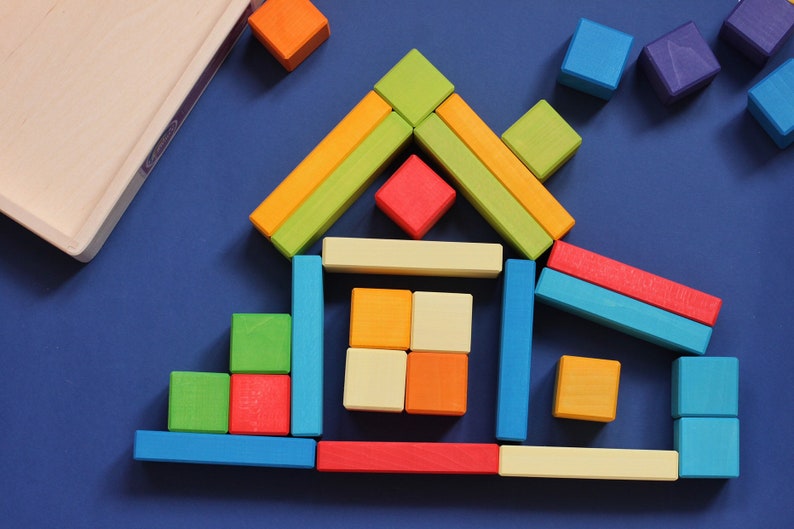 Rainbow wooden blocks set / Rainbow wooden bricks set / Wooden Etsy