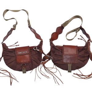 Diesel Brown Nylon Medieval Bag With Leather Details / 2000s