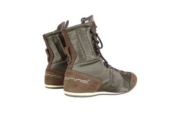 Fornarina 2000s Vintage Sporty Lace up Khaki Green Boots Y2k Low