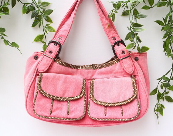 CUTE Y2K pink SHOULDER BAG / pink denim / polkadot