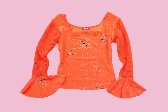 RAVE STYLE orange stretchable shirt with fishnet a