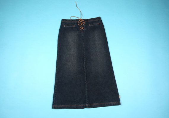TRUE Y2K DENIM skirt / Brown leather ties / Size