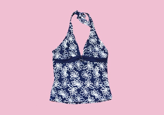 90S SWIMSUIT TOP with flower print / halterneck