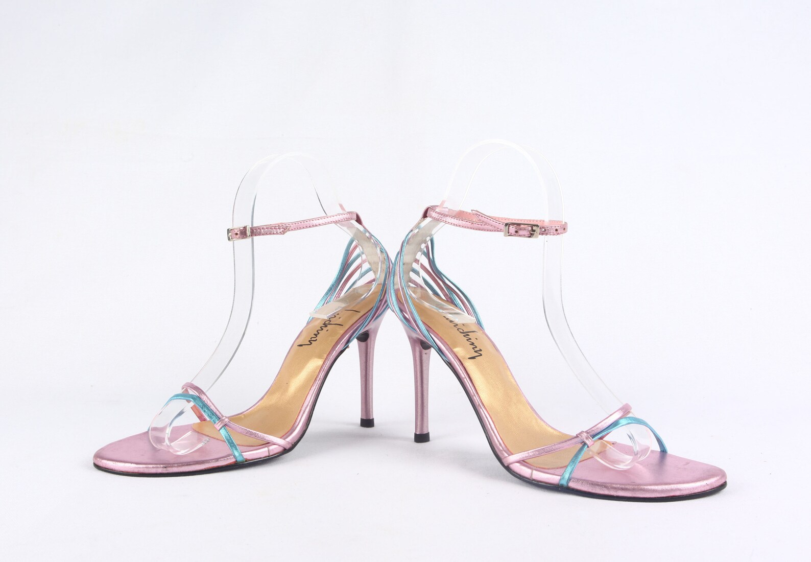 LUICHINY Y2K HEELS / light pink and blue metallic straps / Etsy