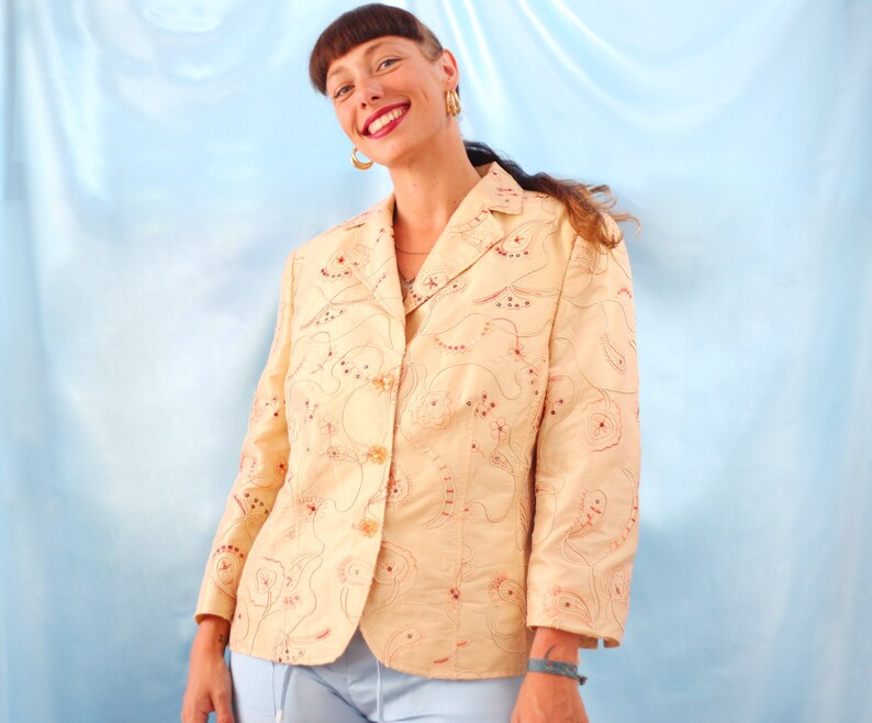 Beautiful UNIQUE golden beige blazer with sequins lady gold fashion boho bohemian club kid clubkid japanese copenhagen