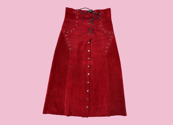 RED LEATHER SKIRT / Corset Style High Waist / Uniq