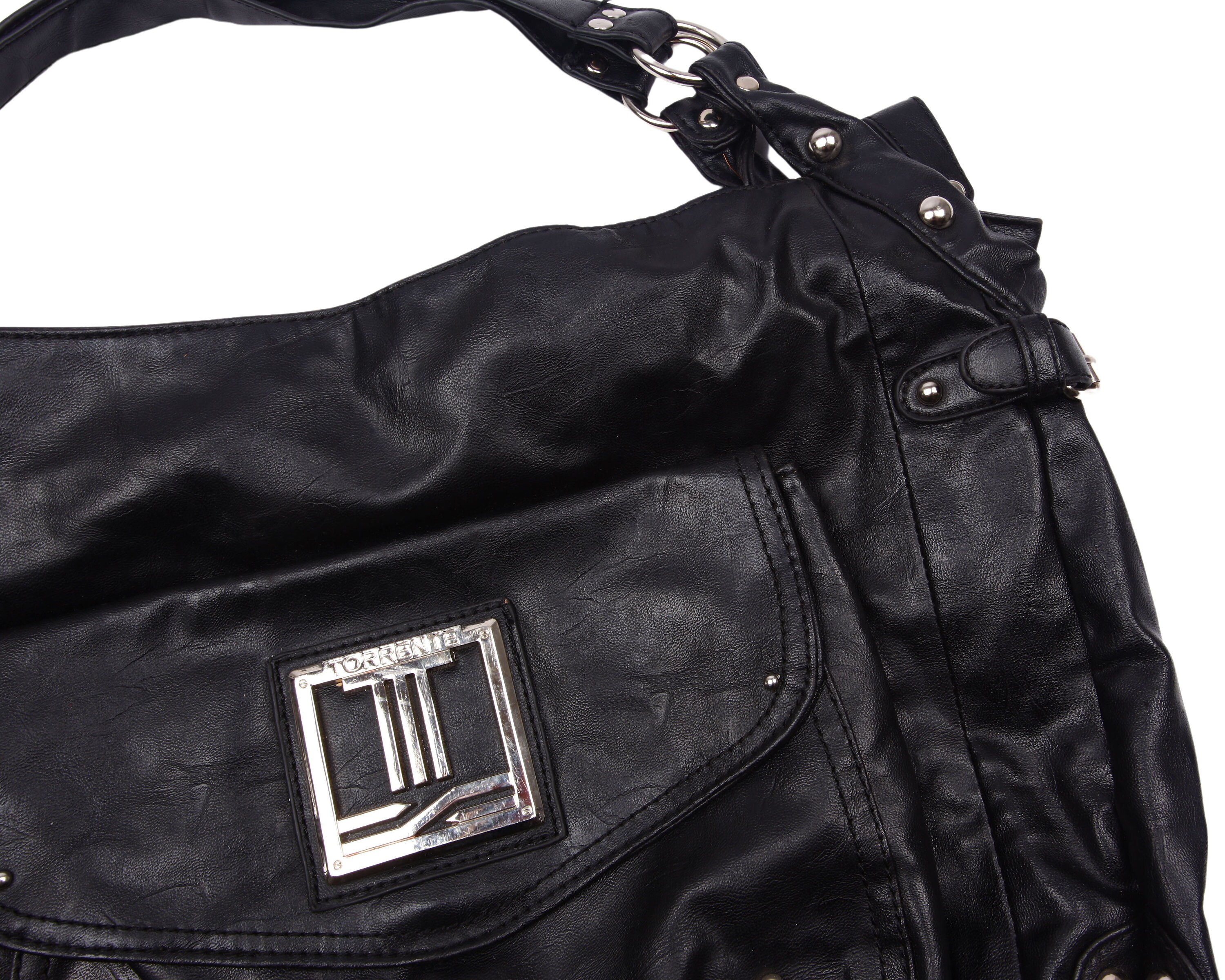 Big Oversize Faux Leather Bag With Buckle Handle / Black Tote 