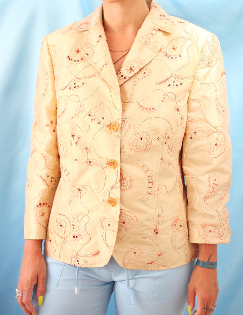 Beautiful UNIQUE golden beige blazer with sequins lady gold fashion boho bohemian club kid clubkid japanese copenhagen