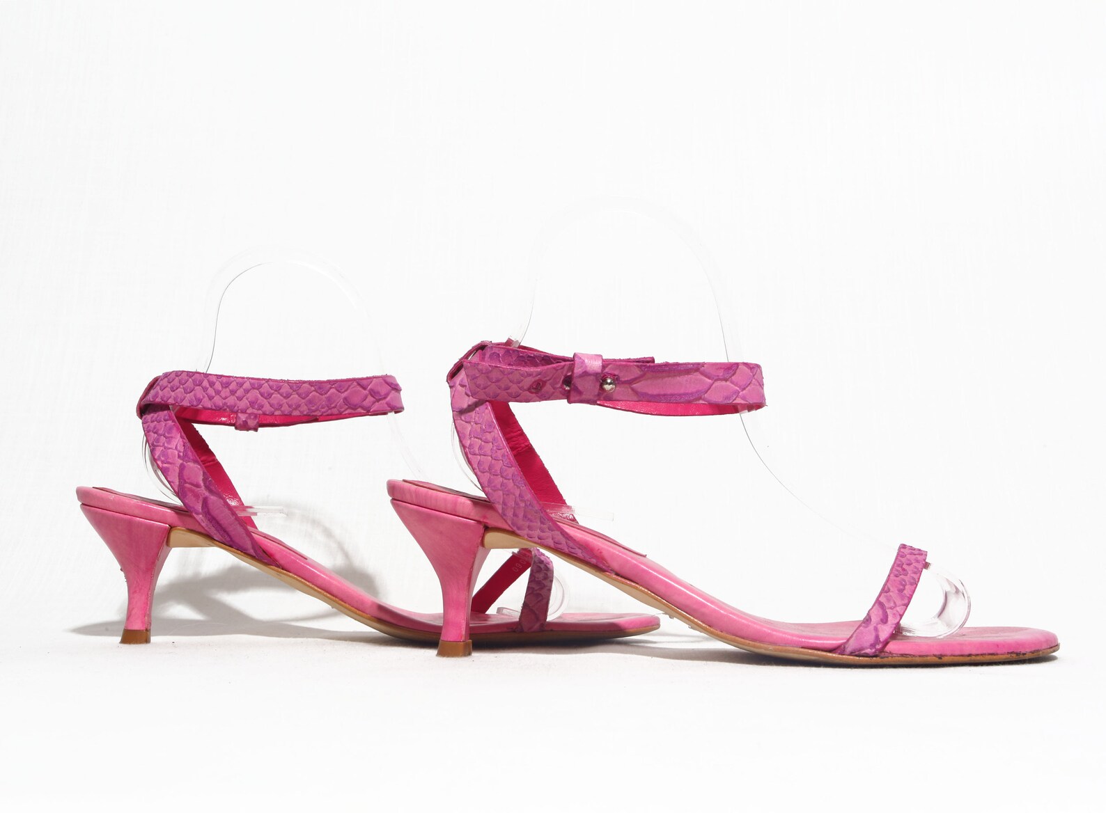 Y2K PINK HEELS / Pink Snakeskin Sandals / Low Heel / Slingback Etsy