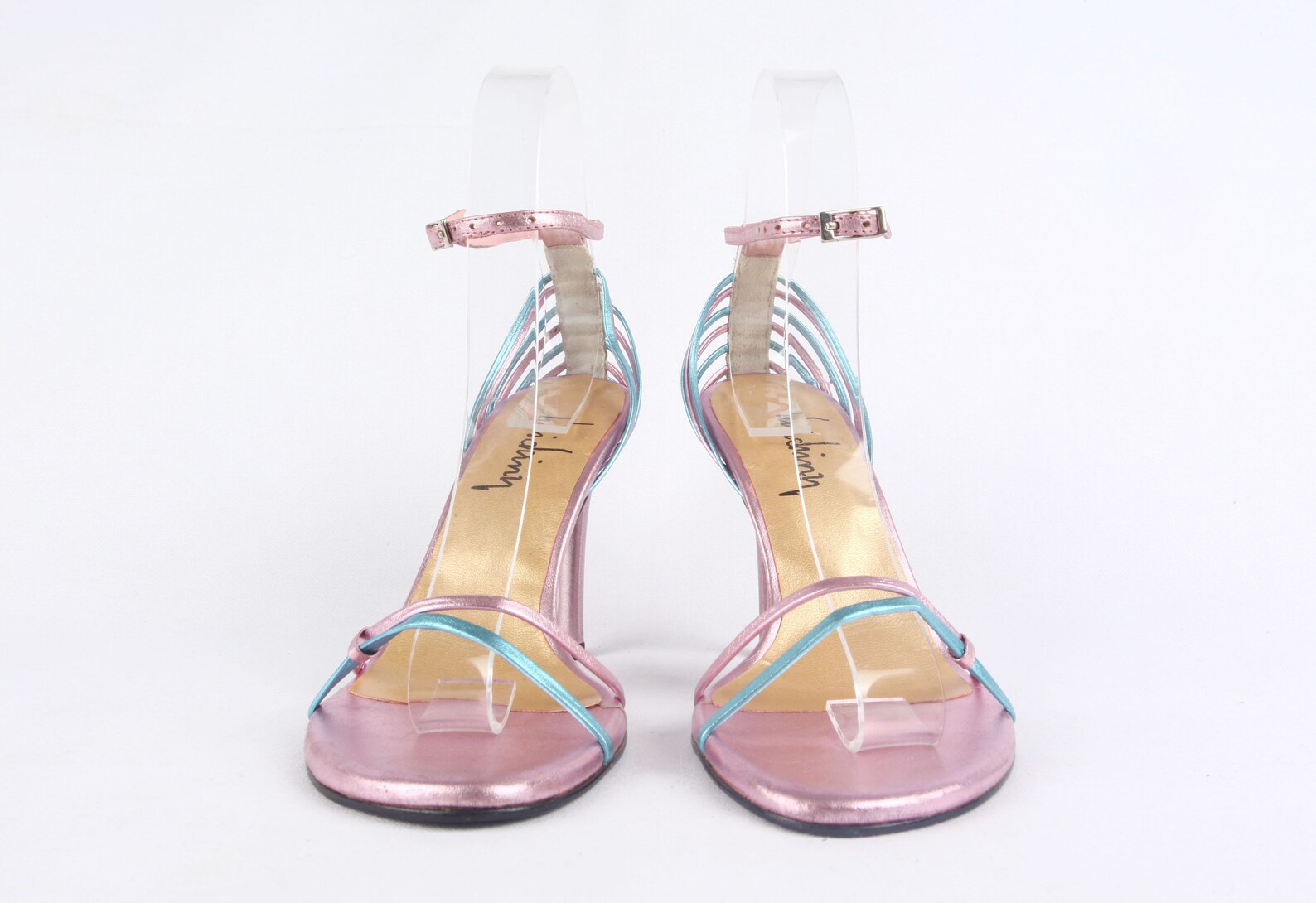 LUICHINY Y2K HEELS / light pink and blue metallic straps / Etsy