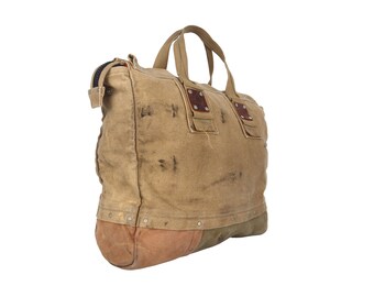 BIG DIESEL 2000s Vintage Canvas Shoulder Bag / Tote Bag / Brown Khaki Green  With Print / Ragged Look / Y2k 00s / Cyber Techno Rave Tactical