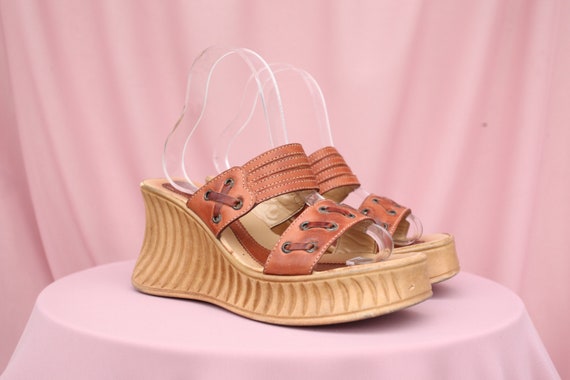 CHUNKY 90's HEELS / brown leather / wedges / 90s s
