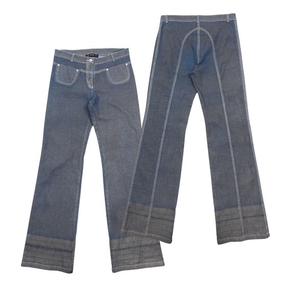 Cop Copine Blue 2000s Vintage Jeans Dark Denim Contrast Stitch Y2k 00s Bell Trousers Clubkid Grunge Rave 90s Millennium Etsy Israel