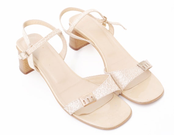 COOL 90S VINTAGE beige snakeskin square-toe sandal