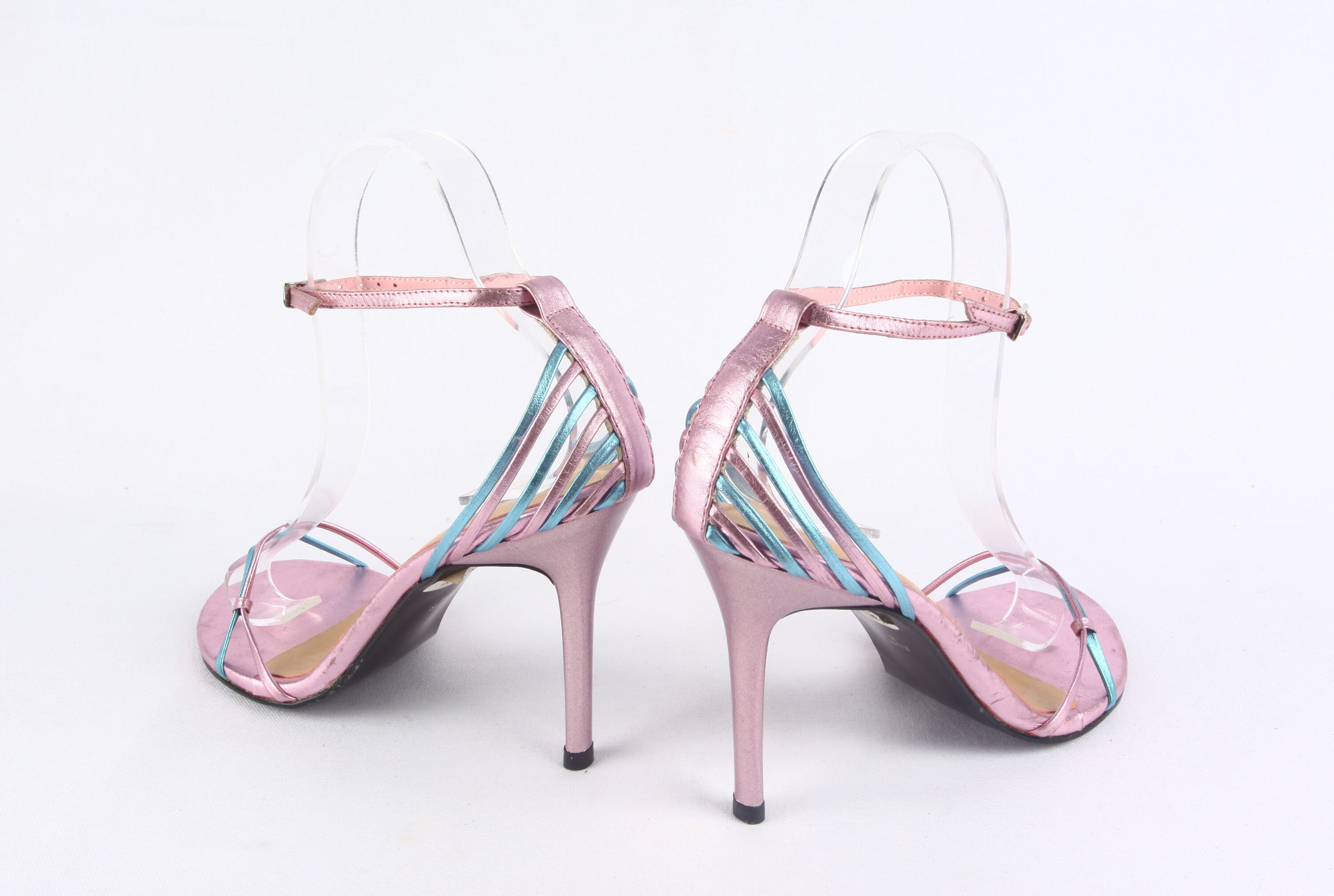 LUICHINY Y2K HEELS / light pink and blue metallic straps / Etsy