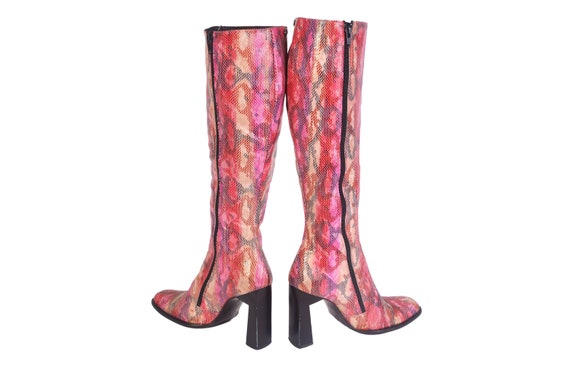 90's Pink Buffalo Boots / Snakeskin Boots / High-shaft Boots / Unique / Club Kid / Square-toe / Leather / Y2k / Rave / Party / Baby Girl