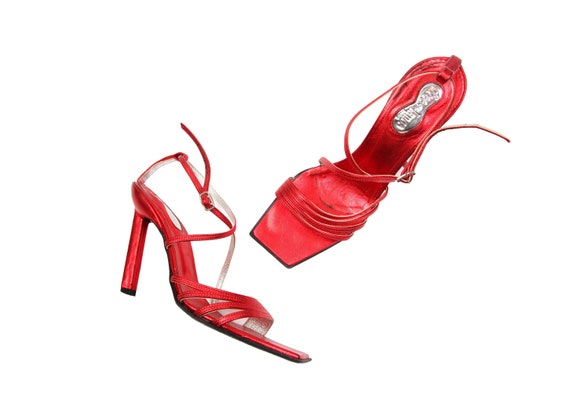 FREE LANCE Y2K HEELS / Red Sandal Heels / Metallic Red / | Etsy