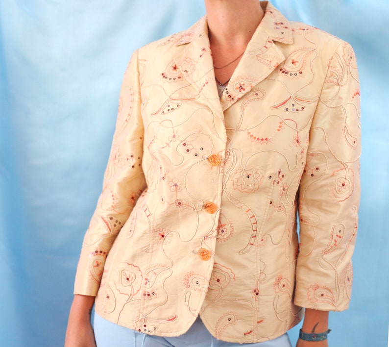 Beautiful UNIQUE golden beige blazer with sequins lady gold fashion boho bohemian club kid clubkid japanese copenhagen