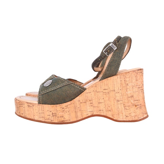 True 1990s Denim Heels With Cork Platforms / 90s sand… Gem