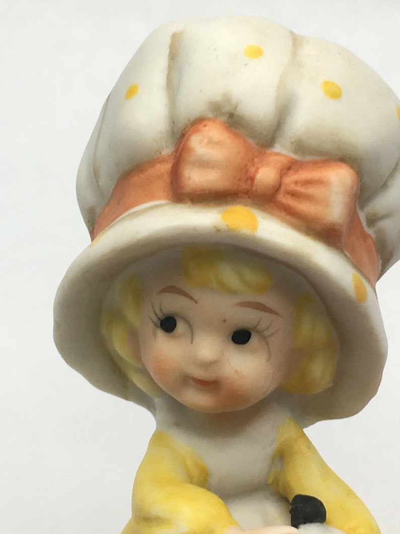 Vintage Ceramic Figurine Little Girl in Yellow Dress With Big Etsy