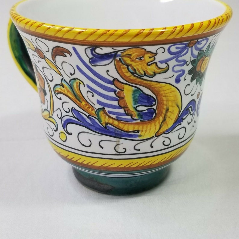 Vintage Pottery Ceramic Teacup and Saucer Hand Painted Asian Dragons Made in Italy