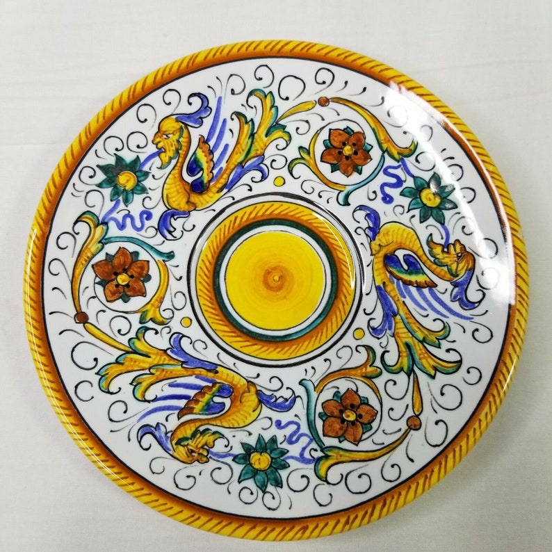 Vintage Pottery Ceramic Teacup and Saucer Hand Painted Asian Dragons Made in Italy
