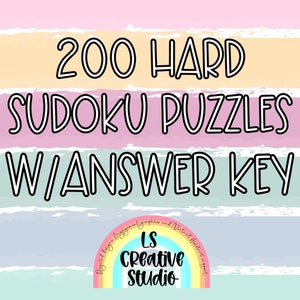 HARD LEVEL Sudoku Puzzles w/ Answer Key | brain games for adults | Printable PDF Workbook paper games