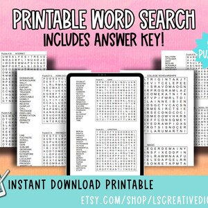 Word Search puzzle worksheets w/answer key | brain games for adults | printable word games