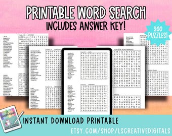 Word Search puzzle worksheets w/answer key | brain games for adults | printable word games