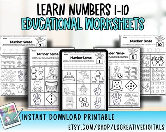 Learning Numbers 1-10 Printable PDF | Preschool & Kindergarten Math Worksheets | Homeschool Counting Activity | Digital Download