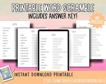Word Scramble Puzzles | Brain Games for Adults (PDF Printable)