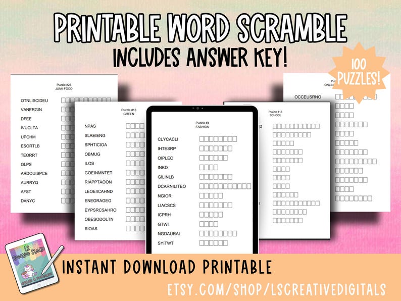 Word Scramble Puzzles Printable Worksheets With Answer Key | Brain ...