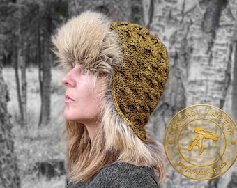 Crochet Trapper Hat Pattern | Faux Fur Lined Winter DIY PDF | Poppy Shop