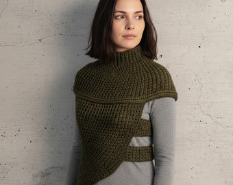 Patroon gehaakt bodywarmer: gestructureerd geribbeld asymmetrisch ontwerp (pdf-download)