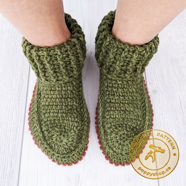 SABLE LEATHER BOTTOM Slippers Pattern | crochet slippers pattern | women's crochet slipper pattern | crochet slippers  | Poppy Shop