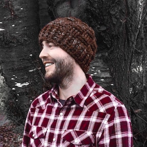 かぎ針編みのメンズトーク帽パターン：超バルキービーニーハット（PDFダウンロード）