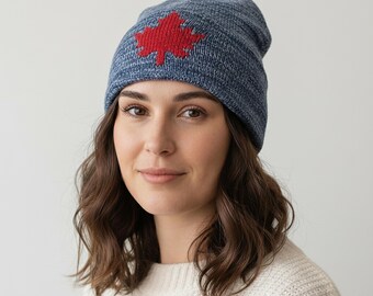 Breipatroon esdoornblad beanie: toque gevouwen rand (pdf-download)