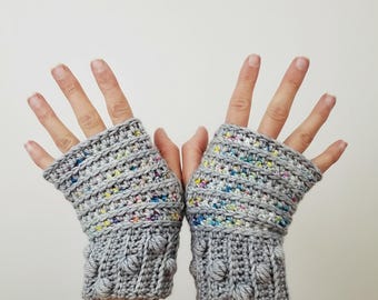 Crochet Fingerless Gloves Pattern: Ribbed Puff Stitch Cuff (PDF Download)