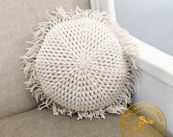 CROCHET PILLOW PATTERN | throw pillow | round pillow | crochet pattern | circle pillow | fringe | Poppy Shop