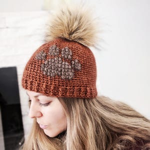 Crochet Paw Print Beanie Pattern: Messy Bun & Closed Top Hat Options (PDF Download)