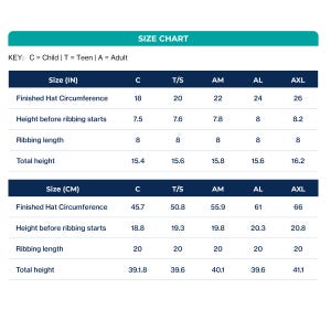 2-in-1 Balaclava crochet pattern size chart