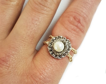 Crochet Ring Pattern: Pearl Design, Metallic Thread (PDF Download)