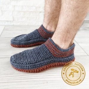 MEN'S SLIPPERS PATTERN | Leather bottom slippers | crochet slipper pattern | men's crochet slipper pattern | men's slippers  | Poppy Shop