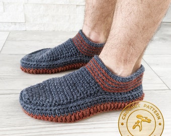 MEN'S SLIPPERS PATTERN | Leather bottom slippers | crochet slipper pattern | men's crochet slipper pattern | men's slippers  | Poppy Shop