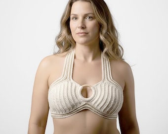 Patroon gehaakte bralette: haltertop met houten ring in het midden (pdf-download)