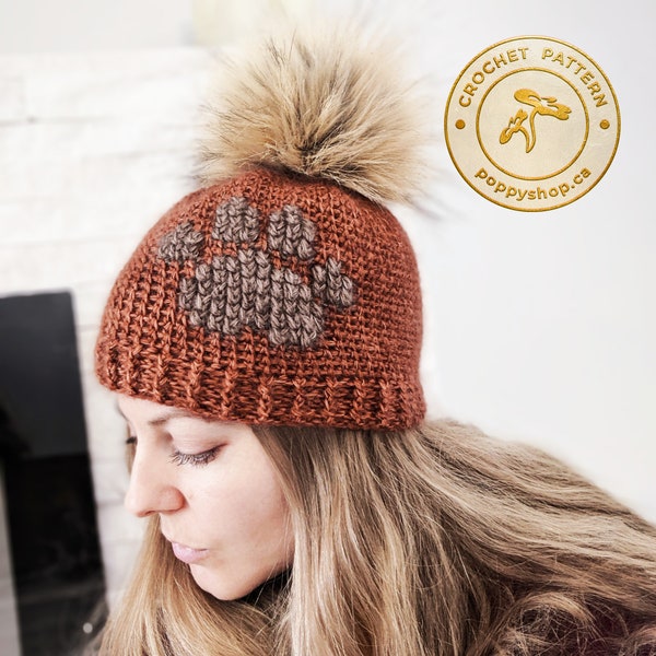 CROCHET PAW PRINT Hat Pattern | paw print beanie | crochet paw print hat pattern | crochet hat pattern | paw print hat | Poppy Shop