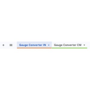 Crochet Gauge Converter spreadsheet showing inches and rows page tab options.