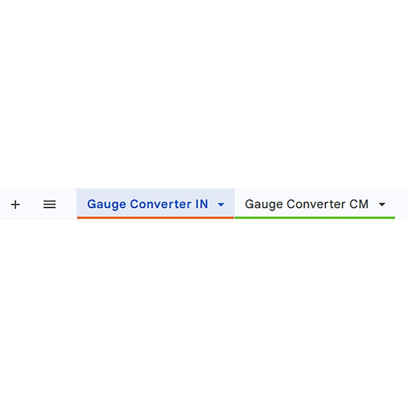 Crochet Gauge Converter spreadsheet showing inches and rows page tab options.