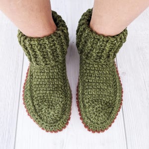 Crochet Leather Bottom Slippers Pattern: Women's Sizes US 6-11 (PDF Download)