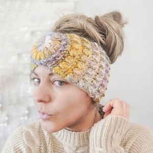 Ear Warmer Crochet Pattern: Puff Stitch Center Circle Design (PDF Download)